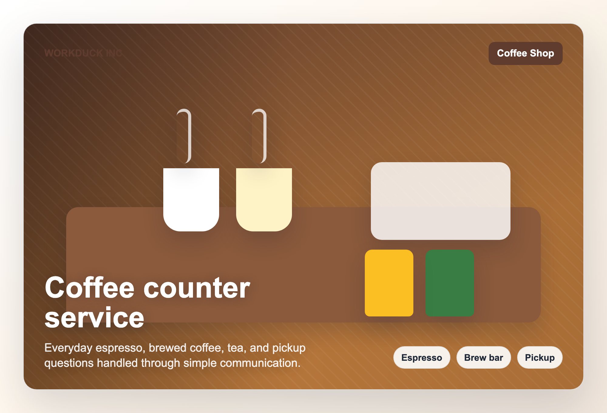Coffee counter service visual for WORKDUCK INC